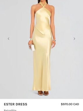 Retrofete Ester Halter Satin Maxi Dress in Pale Yellow